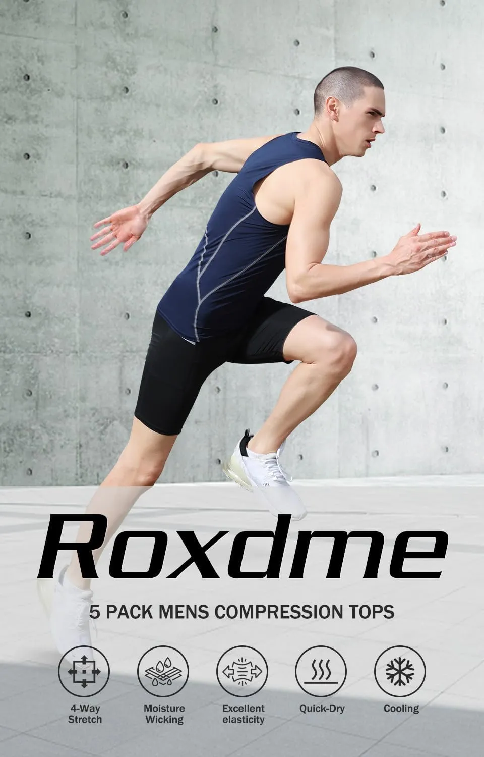 5 Pack Men's Athletic Compression Shirts Sleeveless Tank Top Running Basketball Workout Base Layer