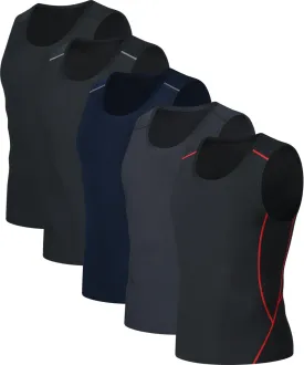 5 Pack Men's Athletic Compression Shirts Sleeveless Tank Top Running Basketball Workout Base Layer