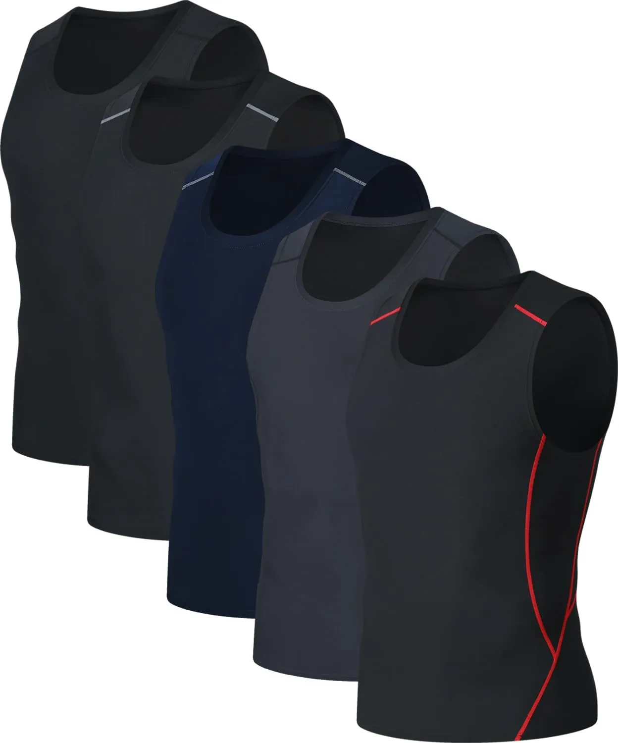 5 Pack Men's Athletic Compression Shirts Sleeveless Tank Top Running Basketball Workout Base Layer
