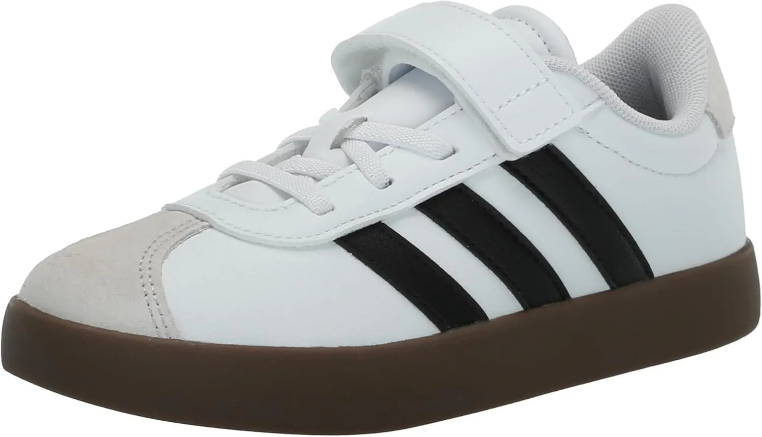 adidas VL Court 3.0 Elastic Lace Sneaker, White/Black/Grey, 3 US Unisex Little Kid