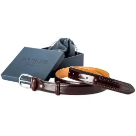 BARKER Leather Brogue Belt - Mens - Burgundy Hi-Shine