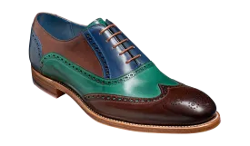 Barker Valiant Full Brogue Oxford Shoe - Ebony / Green / Blue Hand Painted