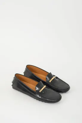 Black Leather Logo Driving Loafer