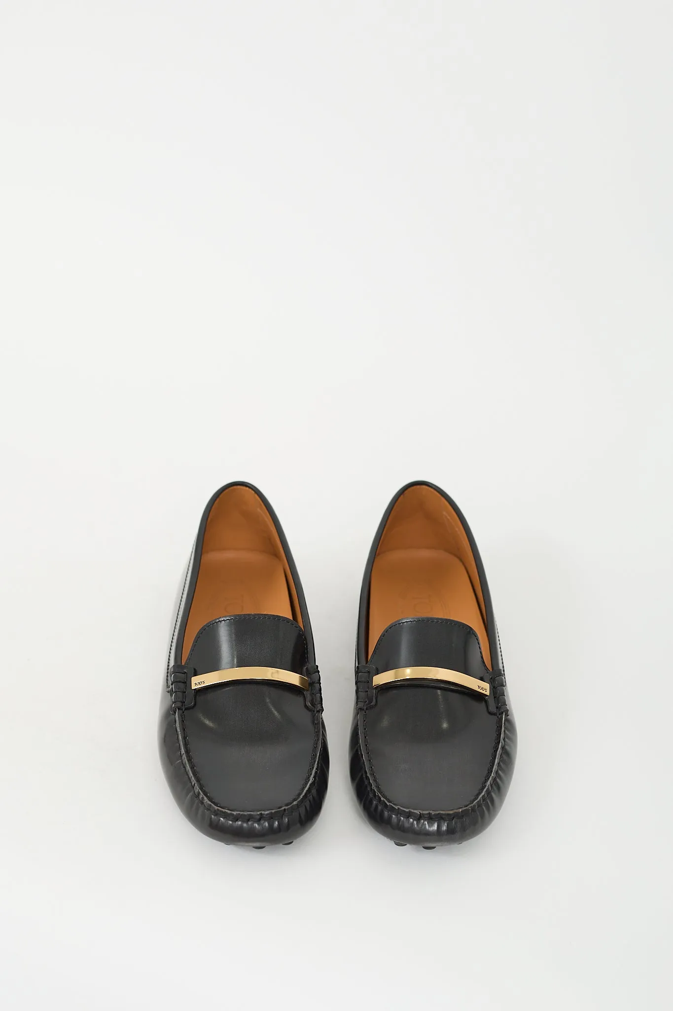 Black Leather Logo Driving Loafer
