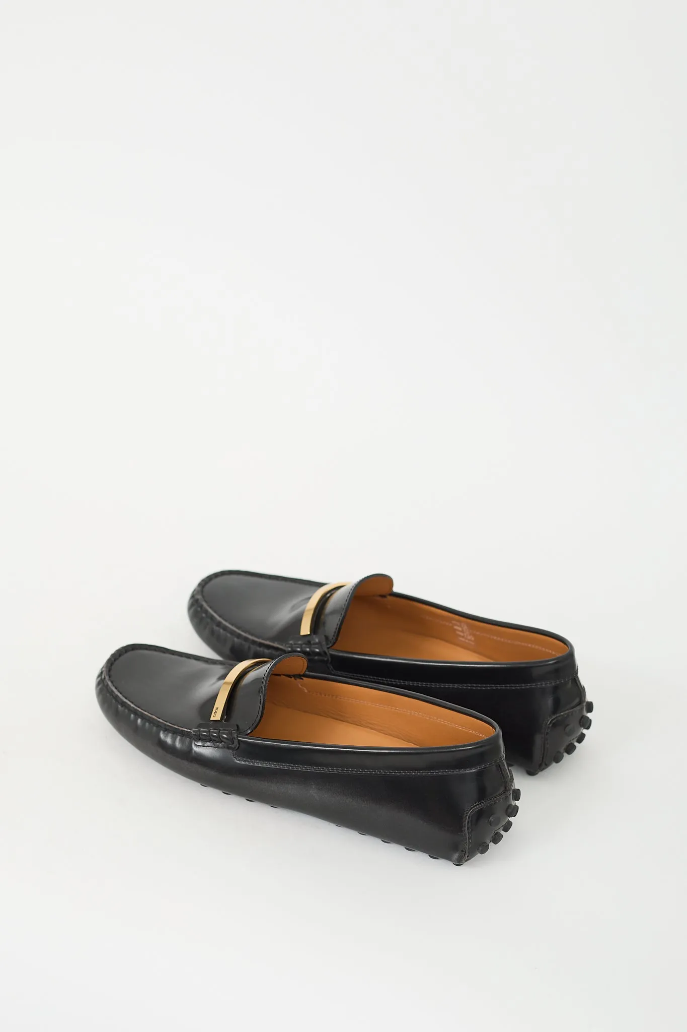 Black Leather Logo Driving Loafer