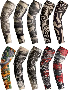 Boao 20 Pcs Men's Cooling Arm Sleeves Long Fingerless Arm Cover Anti Slip UV Protection Sun Temporary Tattoo Sleeves