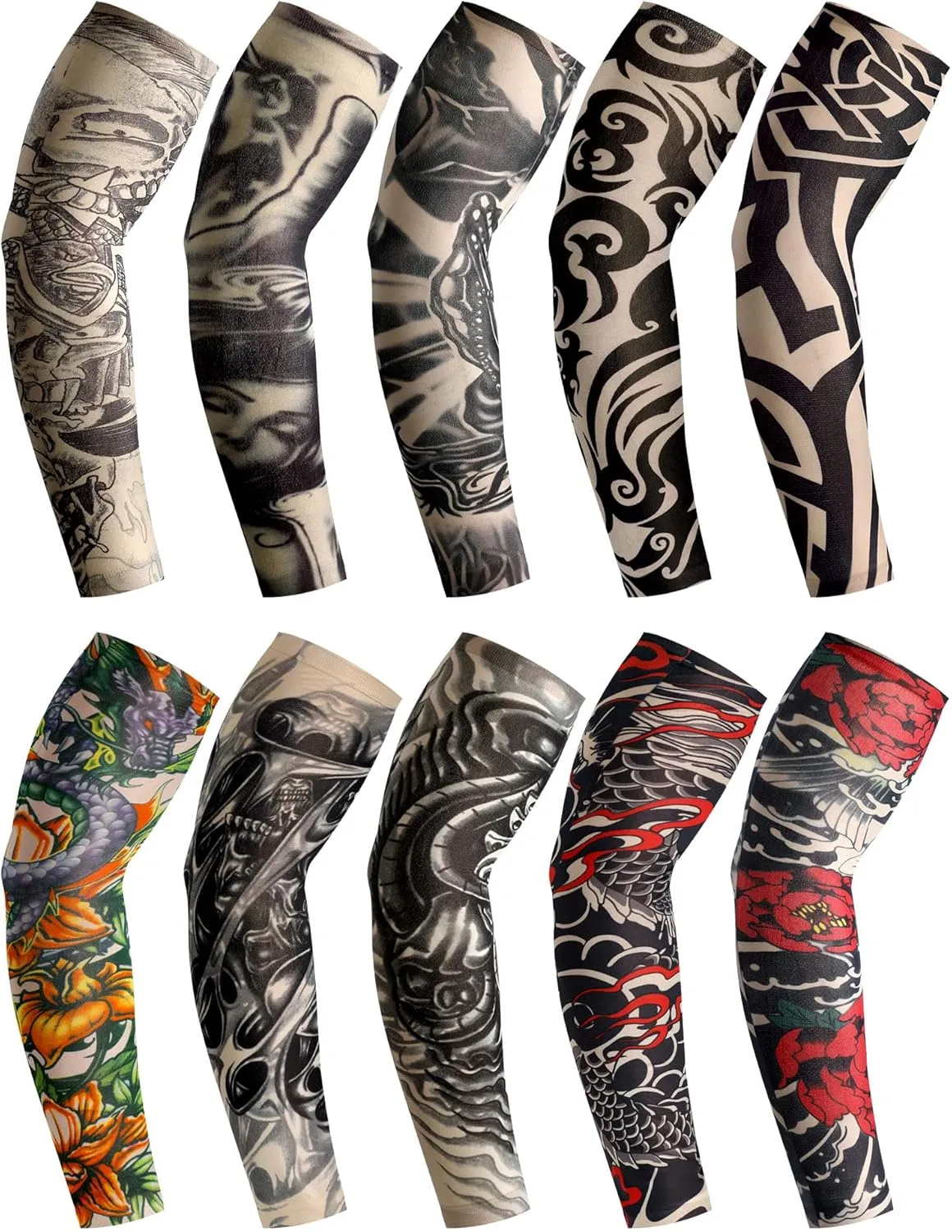 Boao 20 Pcs Men's Cooling Arm Sleeves Long Fingerless Arm Cover Anti Slip UV Protection Sun Temporary Tattoo Sleeves