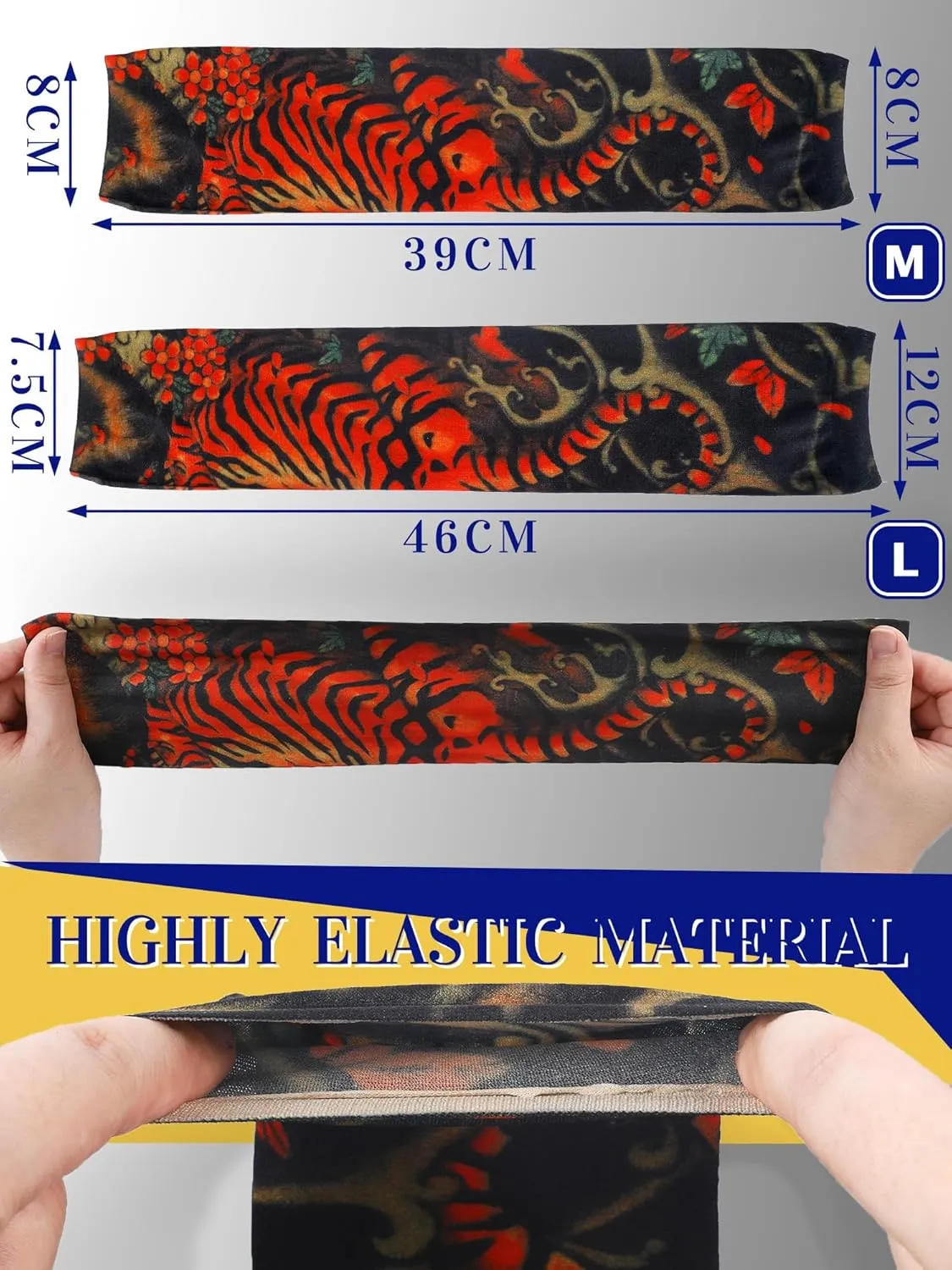 Boao 20 Pcs Men's Cooling Arm Sleeves Long Fingerless Arm Cover Anti Slip UV Sun Protection Sports Temporary Tattoo Sleeves