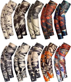 Boao 20 Pcs Men's Cooling Arm Sleeves Long Fingerless Arm Cover Anti Slip UV Sun Protection Sports Temporary Tattoo Sleeves
