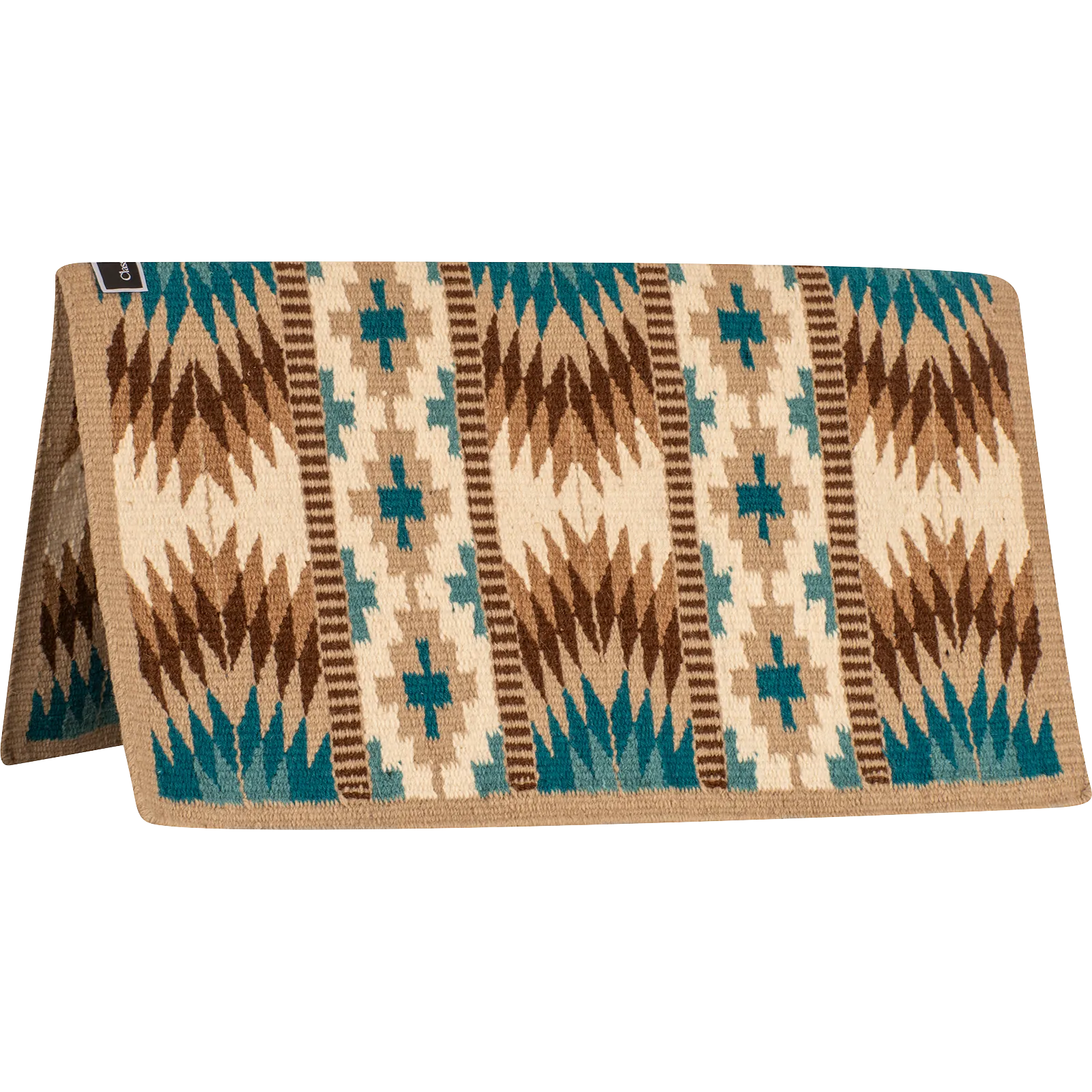 Classic Equine 34"X38" 100% Wool Show Blanket- Sand/Turquoise