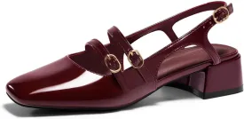 Coutgo Womens Mary Jane Chunky Low Heels Slingback Pumps Closed Square Toe Wedding Dress Shoes