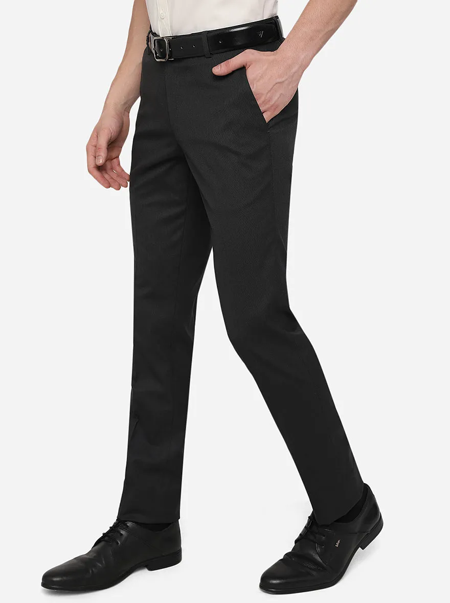 Dark Grey Solid Super Slim Fit Formal Trouser | JadeBlue