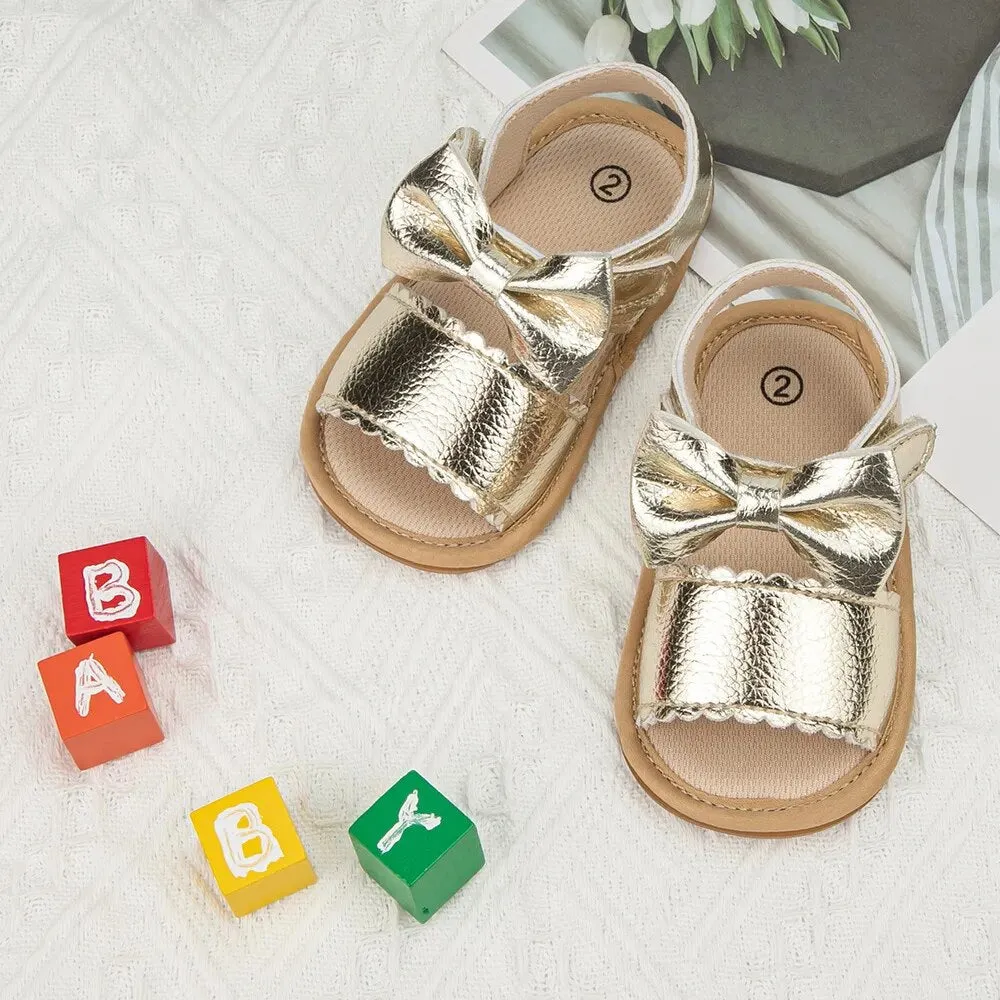Infant Baby Shoes Girl Shoes New Summer Girl Sandals PU Leather Bowknot Rubber Sole Anti-Slip Newborn First Walker Crib Shoes - BGSD50780