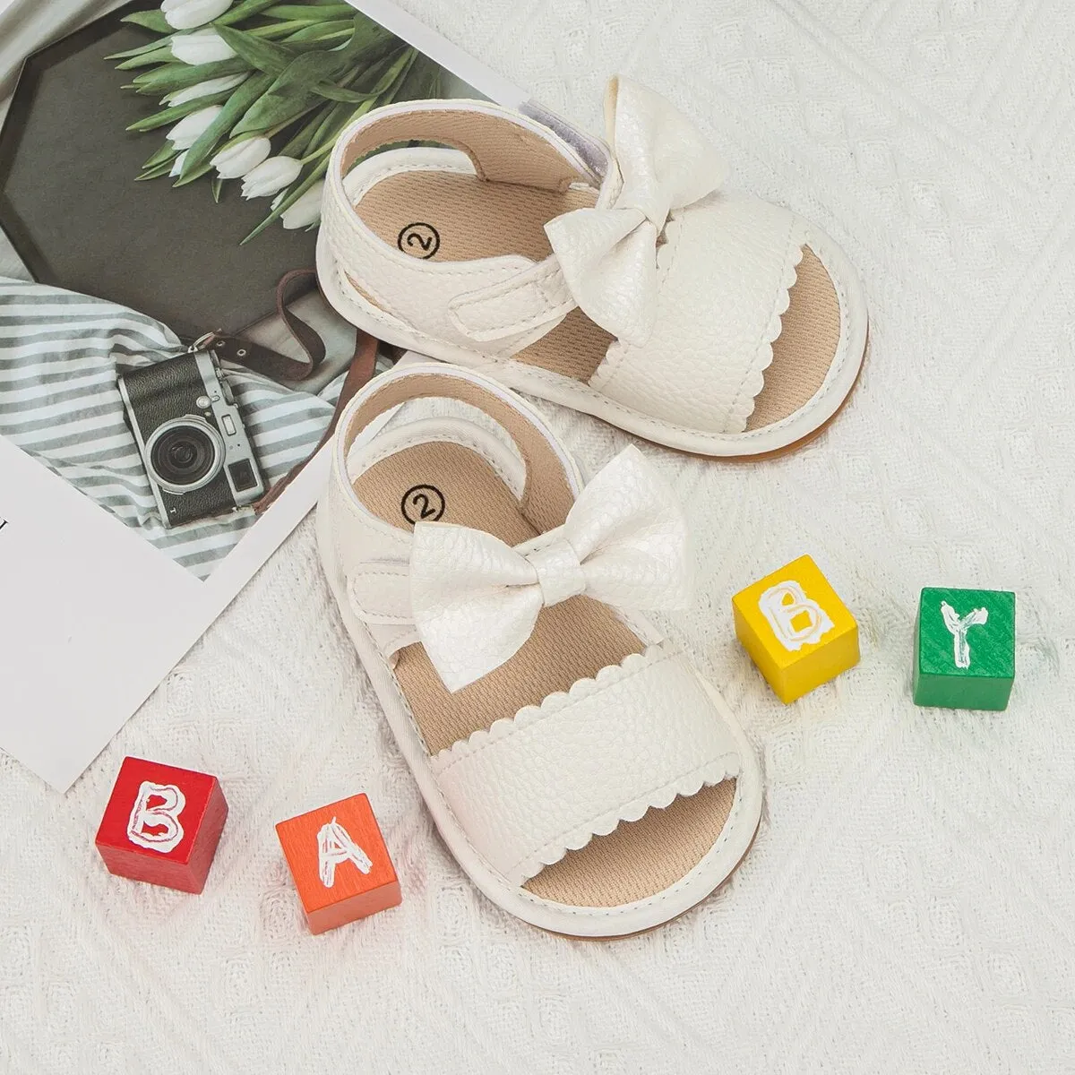Infant Baby Shoes Girl Shoes New Summer Girl Sandals PU Leather Bowknot Rubber Sole Anti-Slip Newborn First Walker Crib Shoes - BGSD50780