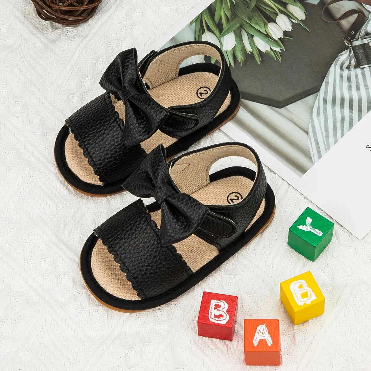 Infant Baby Shoes Girl Shoes New Summer Girl Sandals PU Leather Bowknot Rubber Sole Anti-Slip Newborn First Walker Crib Shoes - BGSD50780
