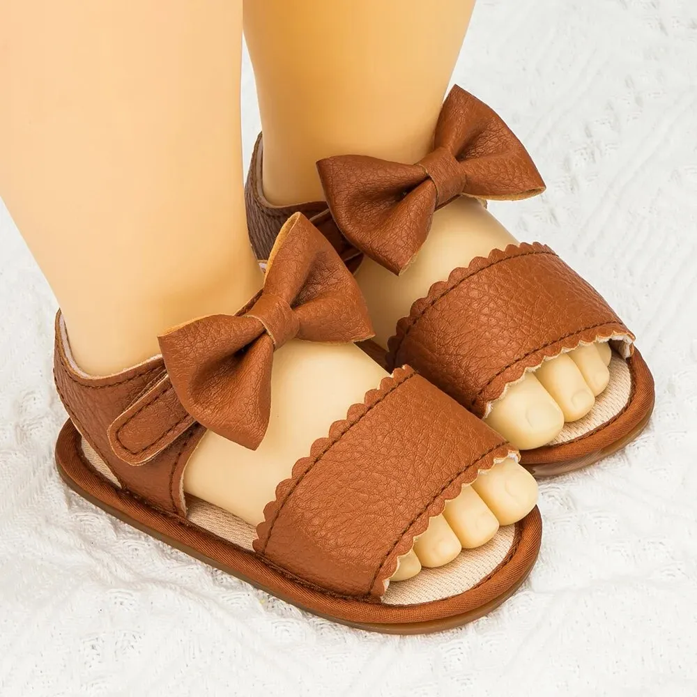Infant Baby Shoes Girl Shoes New Summer Girl Sandals PU Leather Bowknot Rubber Sole Anti-Slip Newborn First Walker Crib Shoes - BGSD50780