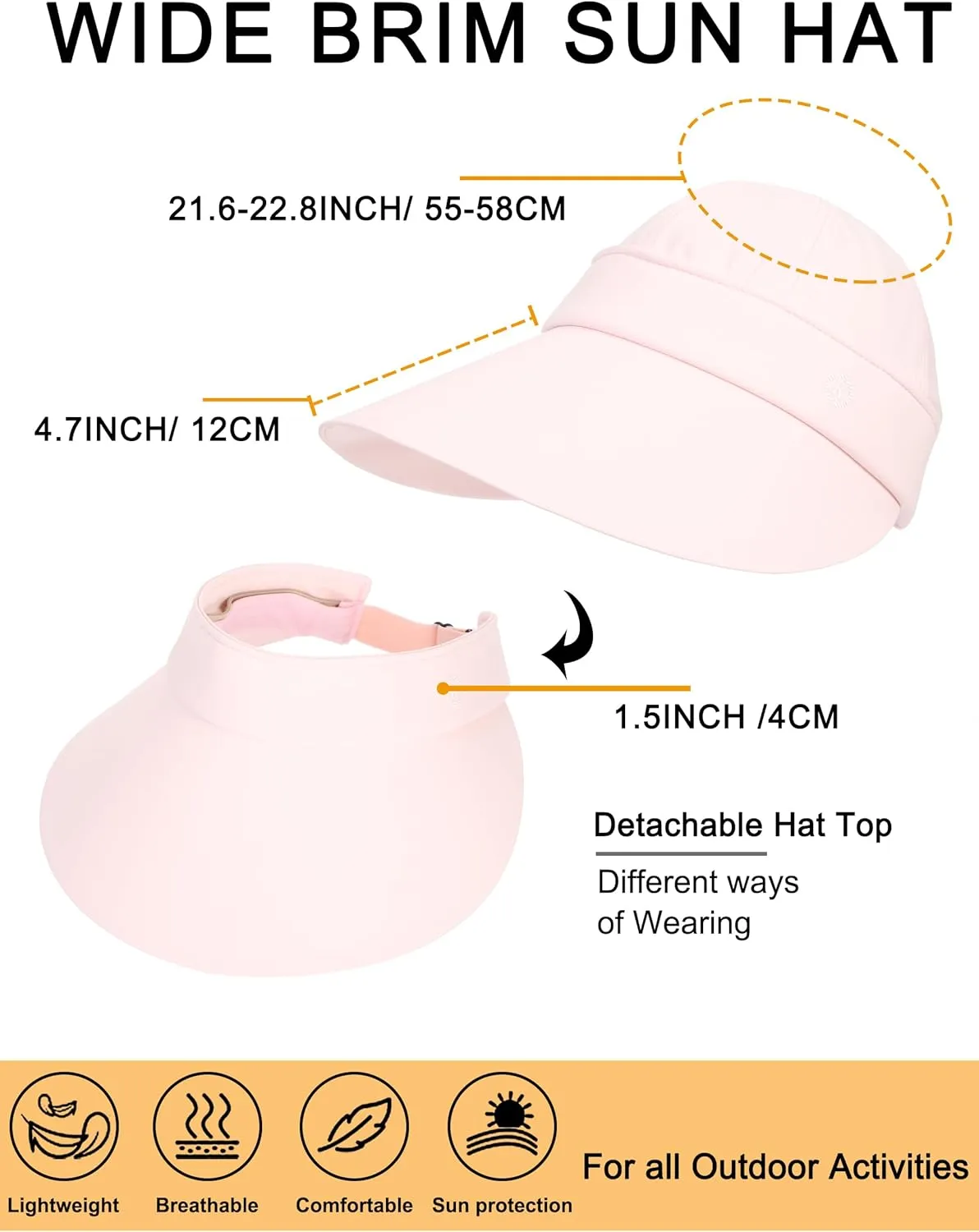 LA CARRIE Women Sun Hats Detachable Wide Brim UV Protection UPF 50  Summer Beach Visor for Outdoor Sports