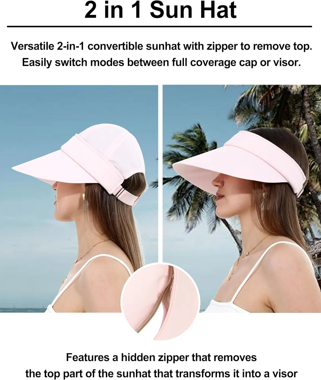 LA CARRIE Women Sun Hats Detachable Wide Brim UV Protection UPF 50  Summer Beach Visor for Outdoor Sports