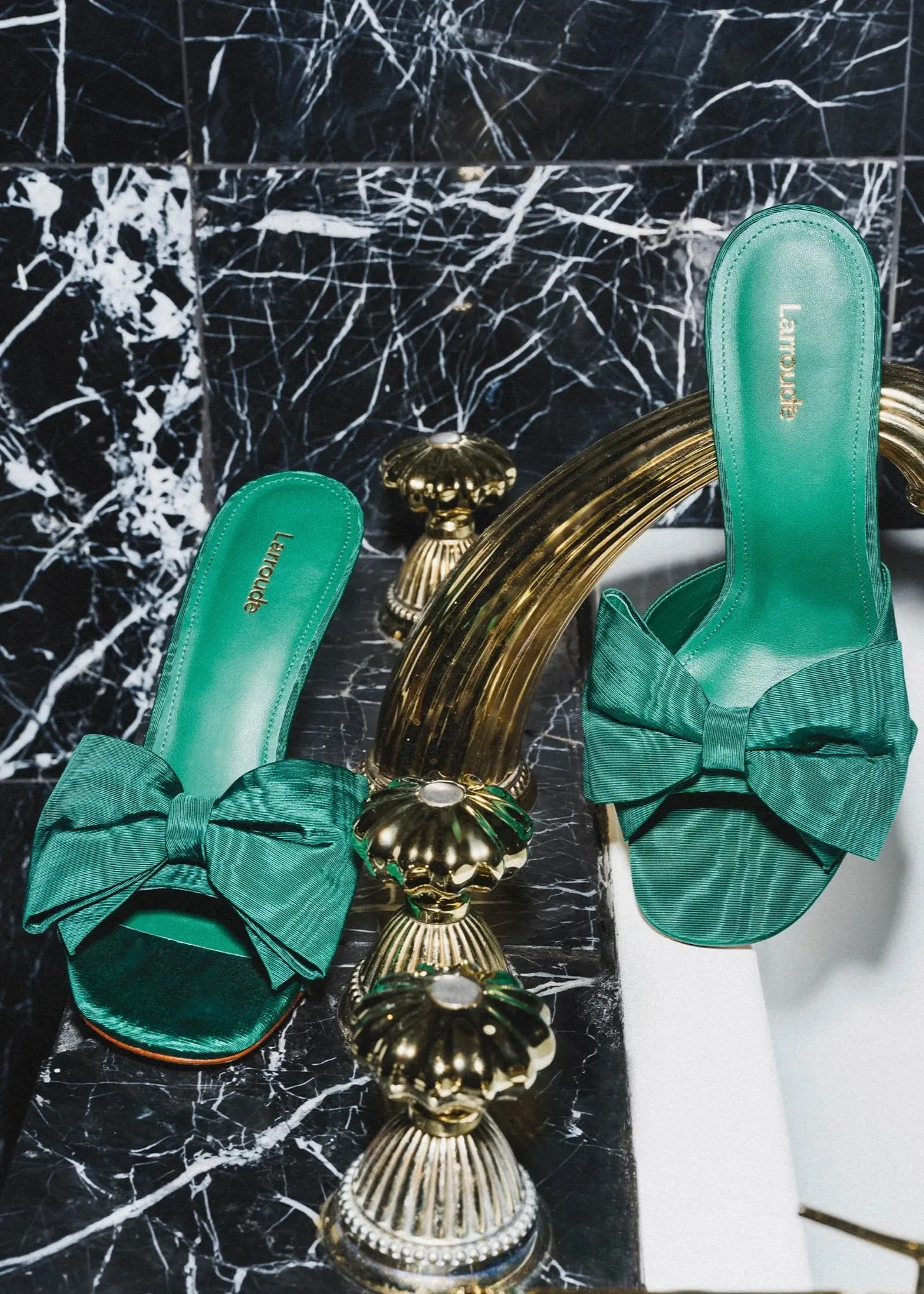 Larroude Elle Mule In Emerald Fabric