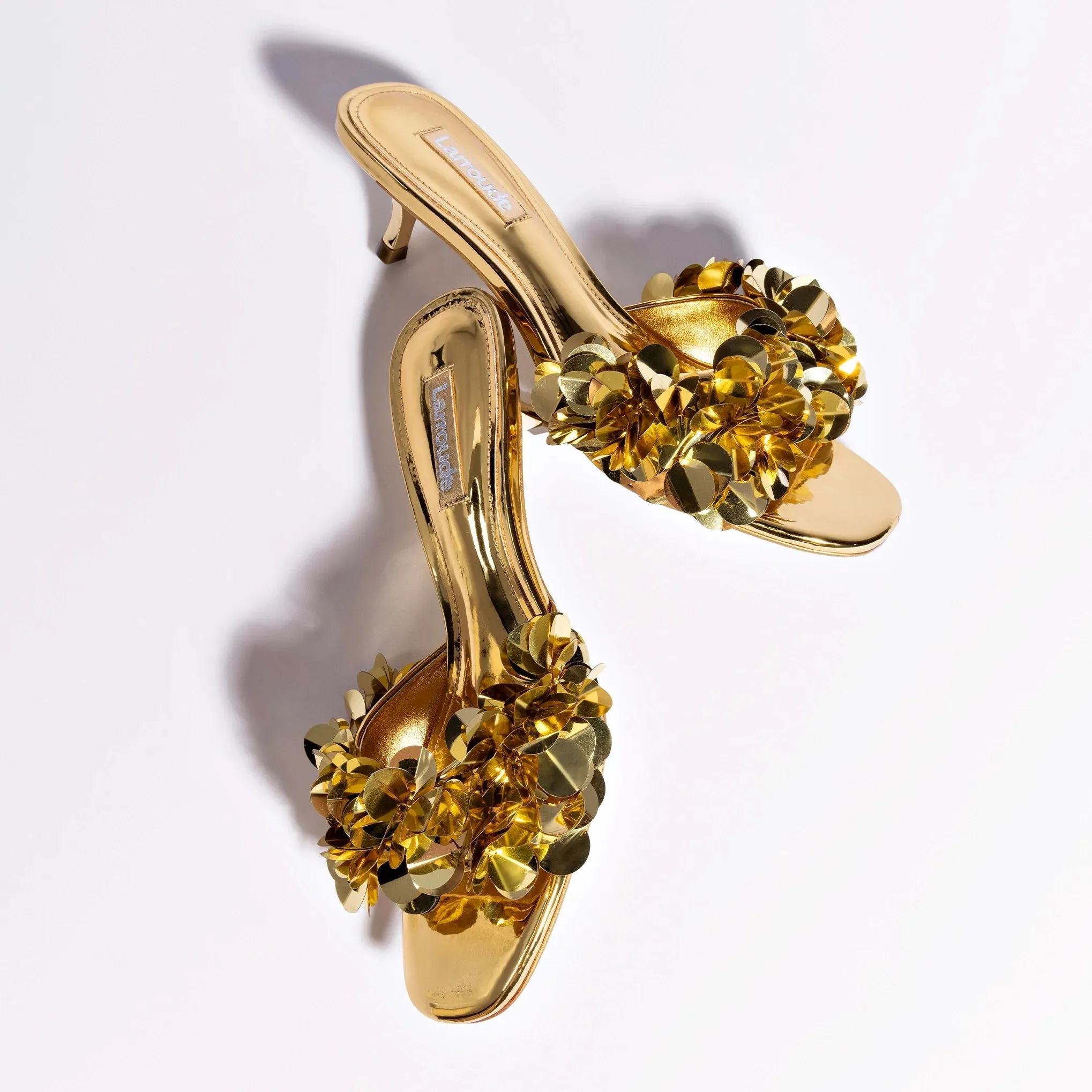 Larroude Greta Disco Mule In Gold Specchio