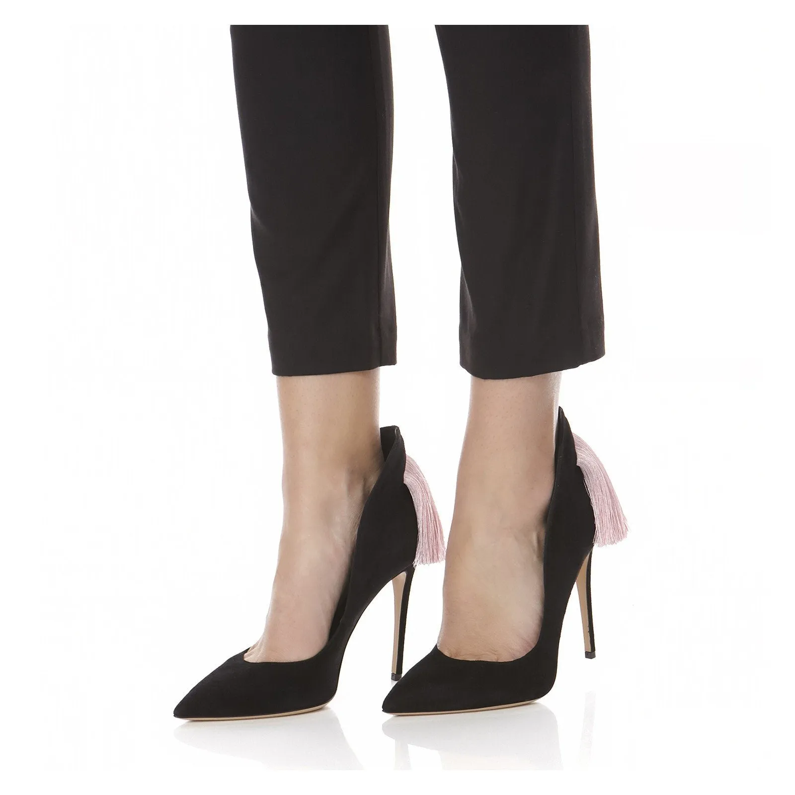 LOUISA PUMPS BLACK WITH PINK FRINGE