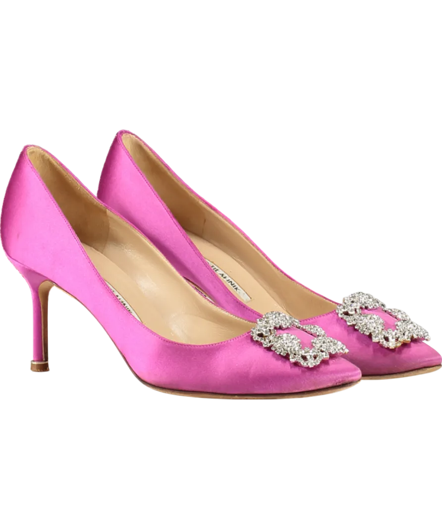 Manolo Blahnik Fuchsia Pink Satin Hangisi Jewel Buckle Pumps 90mm UK 6.5 EU 39.5 👠