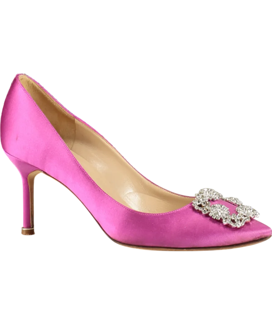 Manolo Blahnik Fuchsia Pink Satin Hangisi Jewel Buckle Pumps 90mm UK 6.5 EU 39.5 👠
