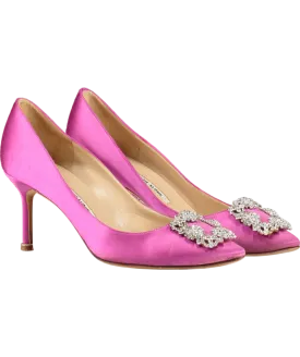 Manolo Blahnik Fuchsia Pink Satin Hangisi Jewel Buckle Pumps 90mm UK 6.5 EU 39.5 👠