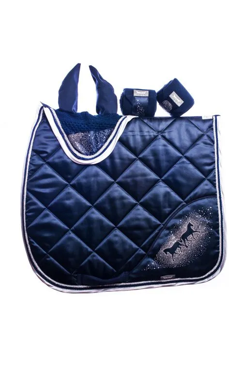 Marta Morgan Satin Swarovski Saddle Blanket (Navy with White Satin Trim)