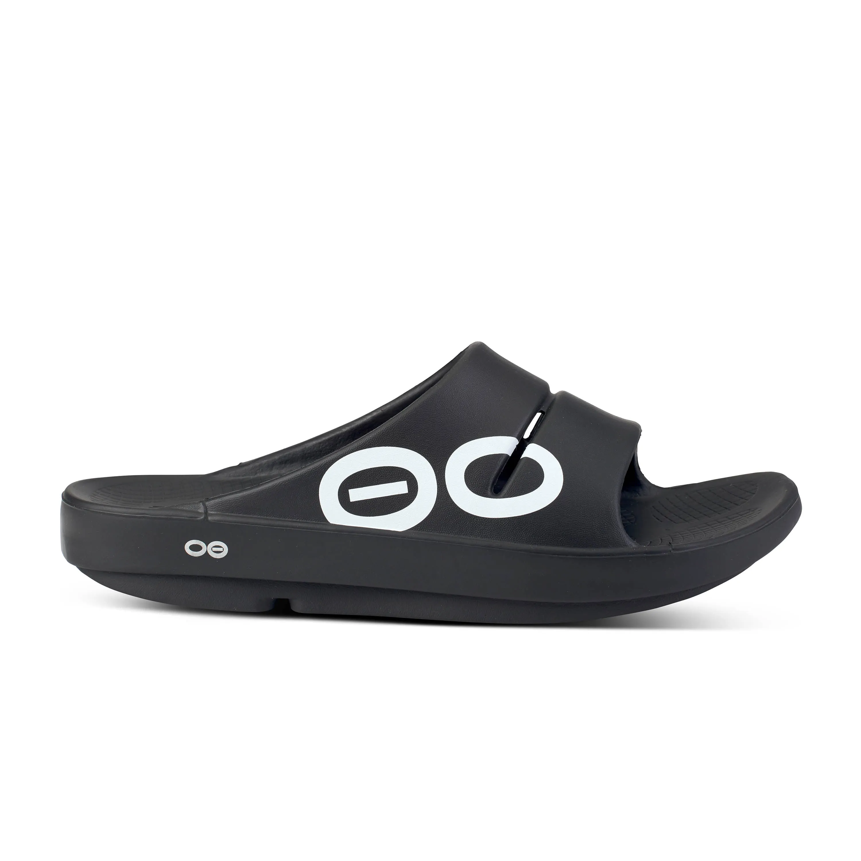 Men's Oofos OOahh Sport Slide Sandal Color: Black White