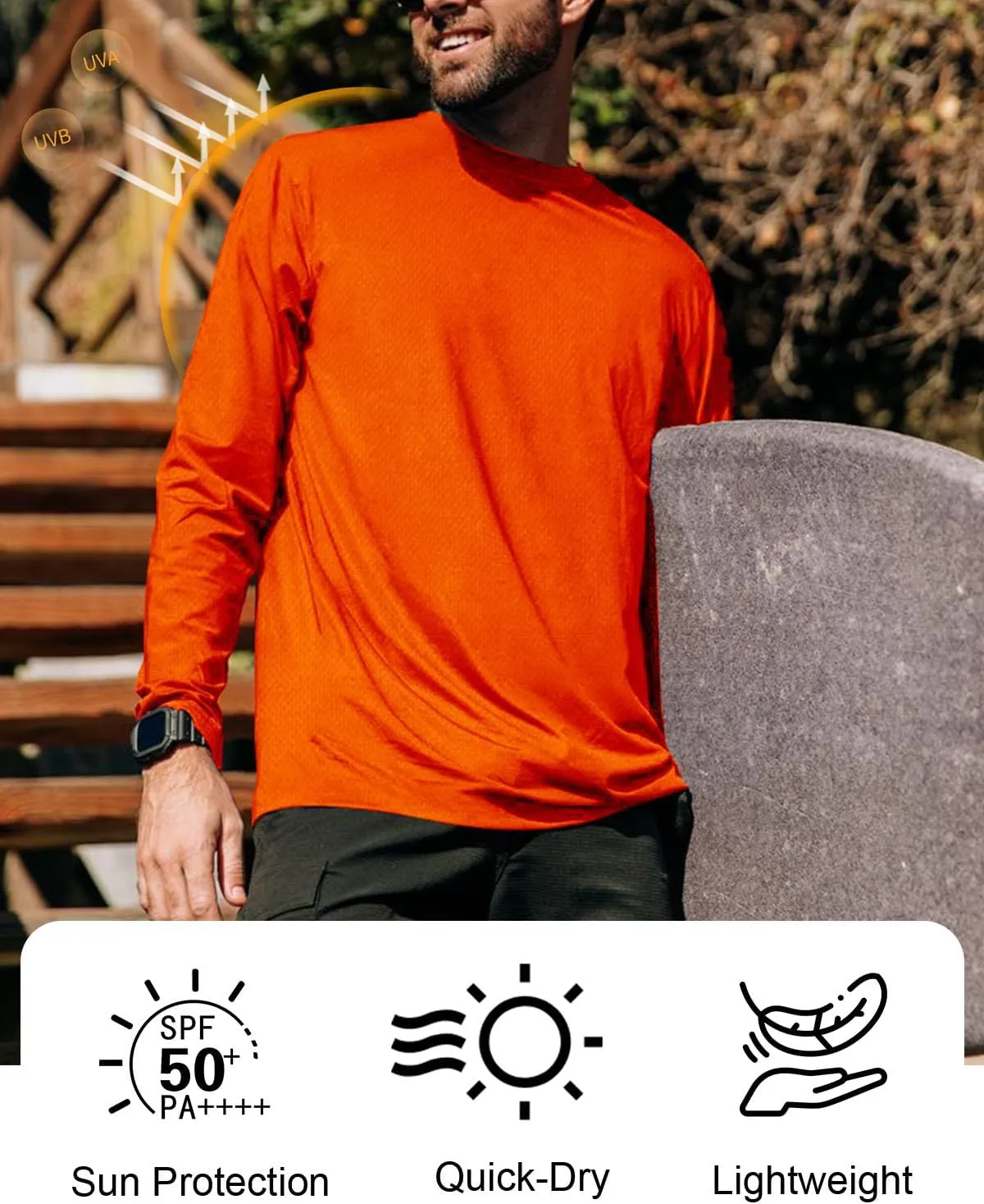 Men's UPF 50  Long Sleeve Tee Shirts UV Sun Protection Quick Dry Tee Shirt Swim Athletic Running Workout