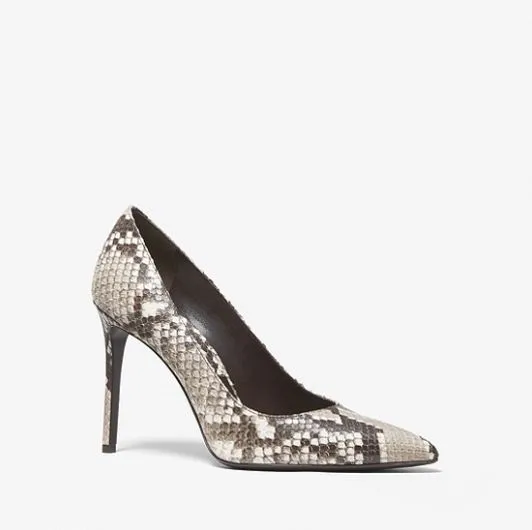 Michael Kors Gretel Python Embossed Leather Shoes, White/Grey