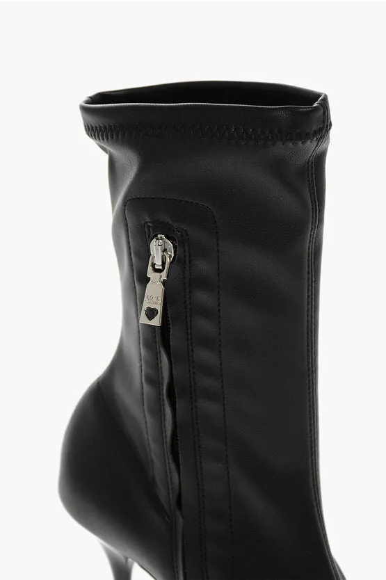 Moschino LOVE Faux Leather Point Toe Booties with Zip Closure Heel