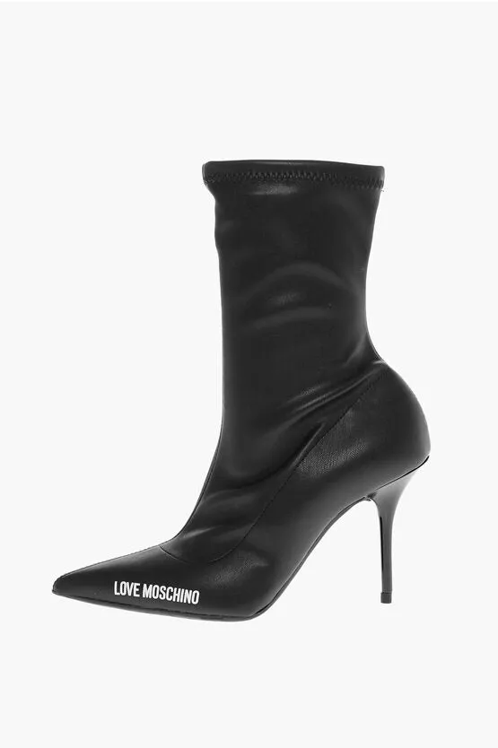 Moschino LOVE Faux Leather Point Toe Booties with Zip Closure Heel