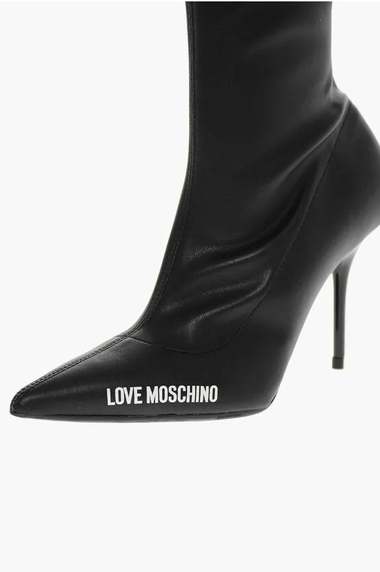 Moschino LOVE Faux Leather Point Toe Booties with Zip Closure Heel