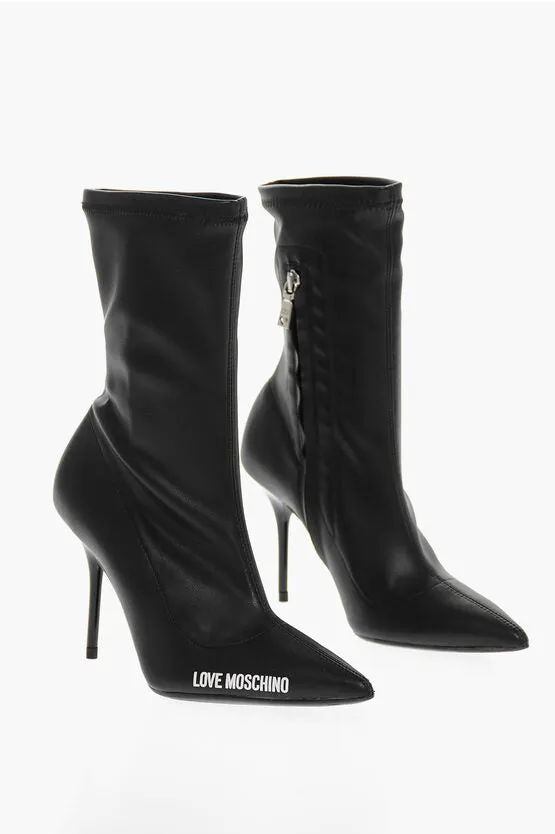 Moschino LOVE Faux Leather Point Toe Booties with Zip Closure Heel