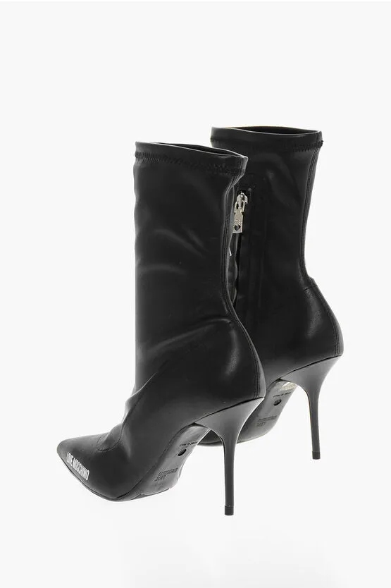 Moschino LOVE Faux Leather Point Toe Booties with Zip Closure Heel