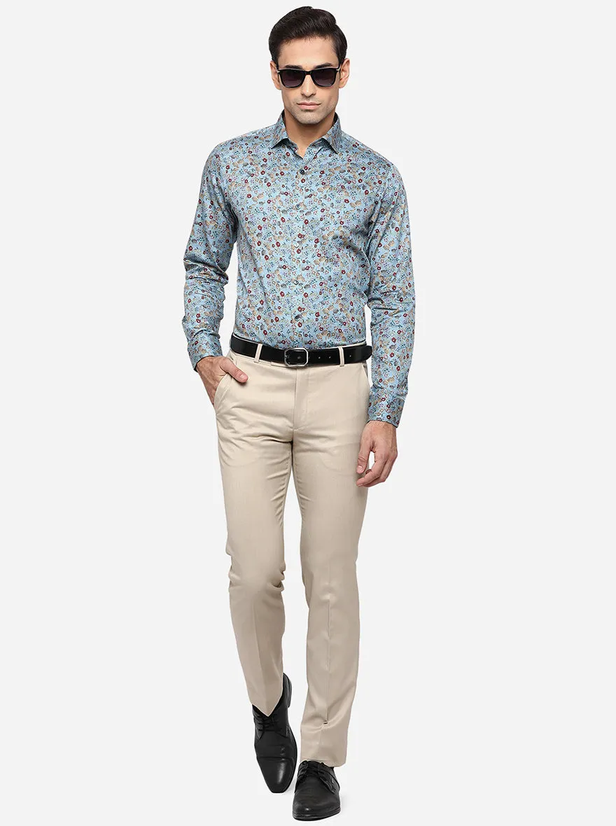 Pasific Blue Printed Slim Fit Party Wear Shirt | Wyre
