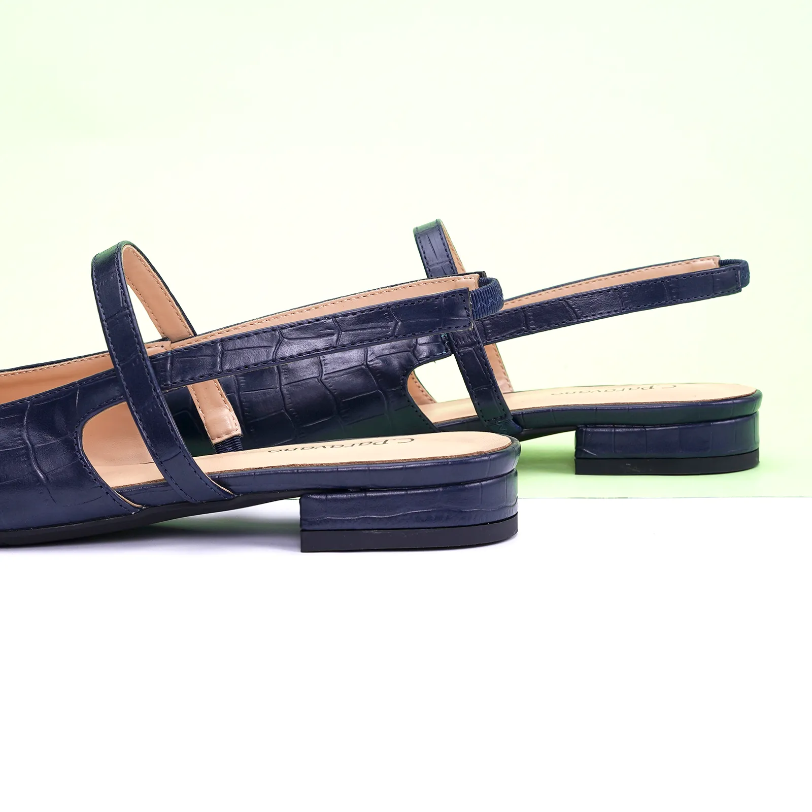 Pointed Toe Crozzling Slingback Flats (Freya) Navy