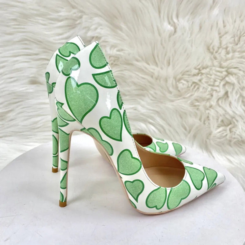 Printed Heart Patent Stiletto Heels