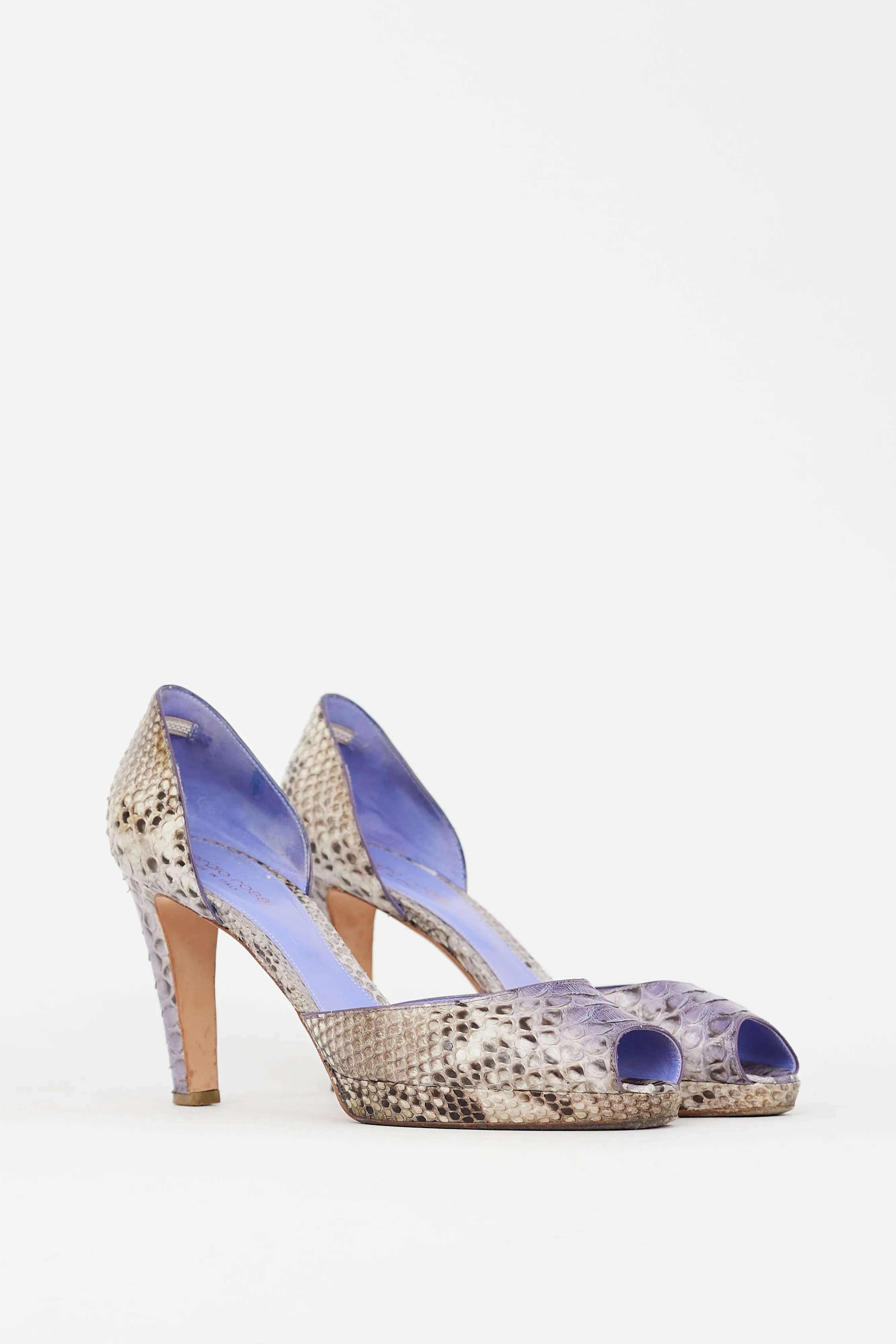 Purple & Grey Embossed Leather D'orsay Pump