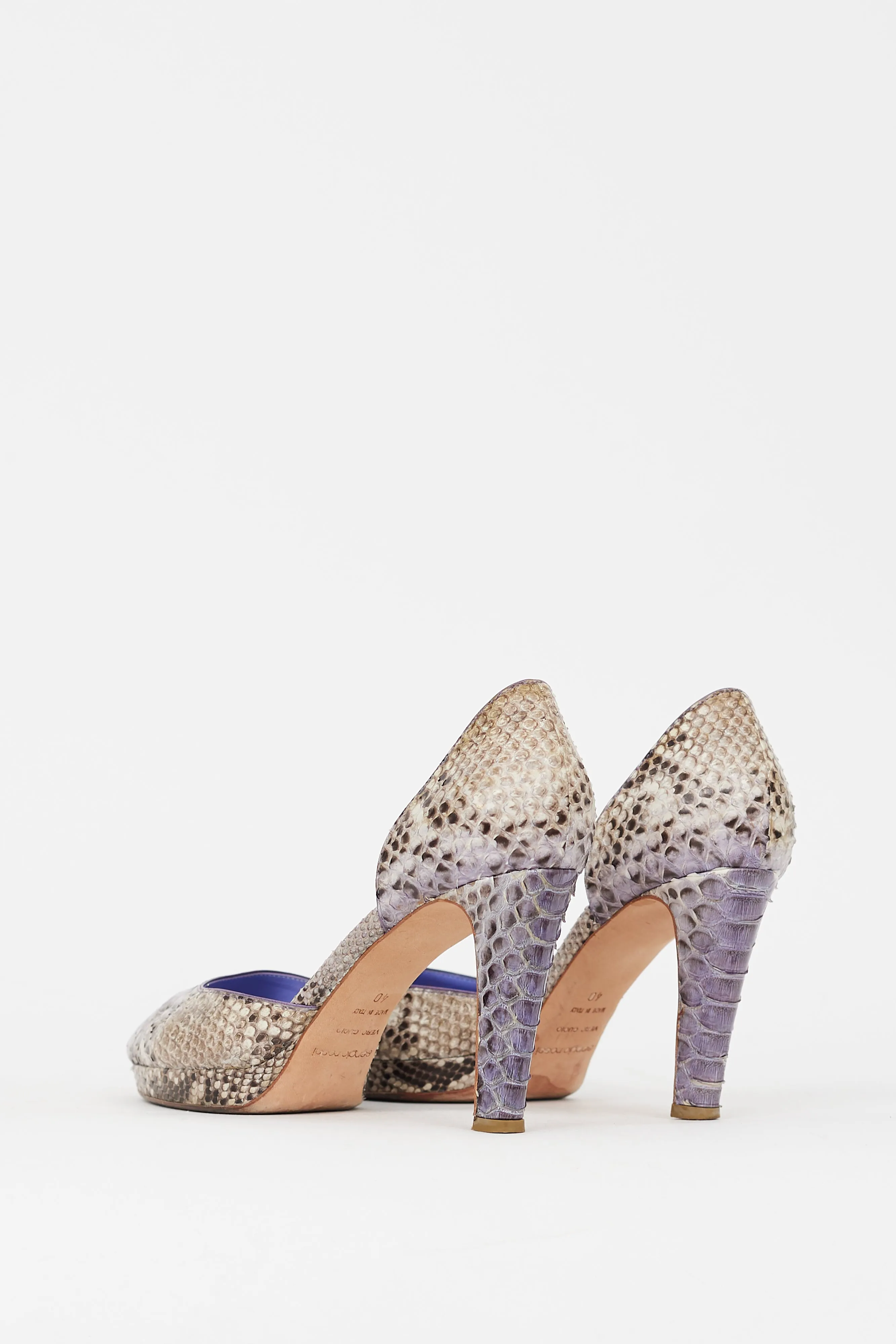 Purple & Grey Embossed Leather D'orsay Pump
