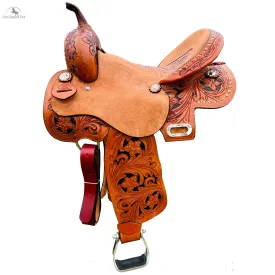 Resistance Youth Western Floral Tooled Leather Hard Seat Saddle
