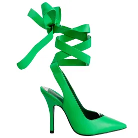 The Attico Venus Ribbon Slingbacks in Apple Green