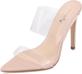 vivianly Clear Pointed Toe Heels Sandals Transparent Strap Stiletto High Heels Slip on Mules for Women