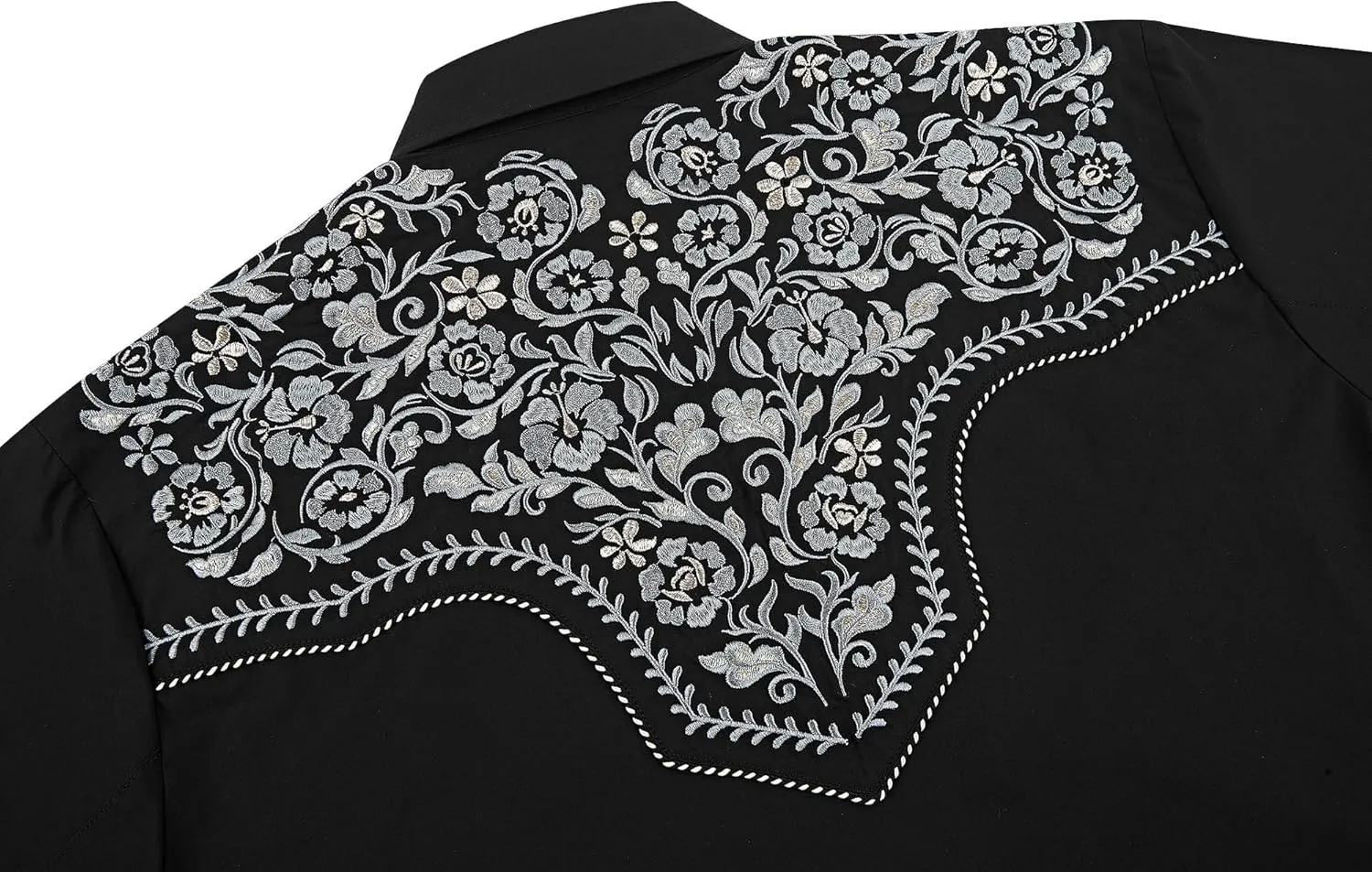 Western Embroidered Cowboy Shirts for Men, Casual Button Down Long Sleeve Shirt Floral Design Retro Shirt