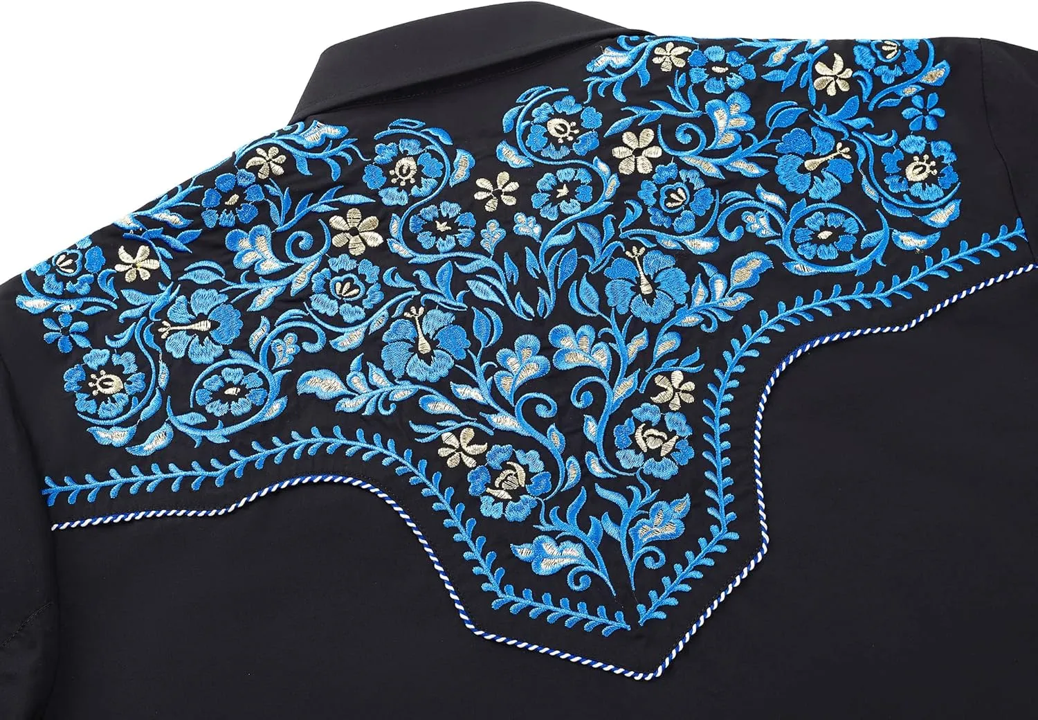 Western Embroidered Cowboy Shirts for Men, Casual Button Down Long Sleeve Shirt Floral Design Retro Shirt
