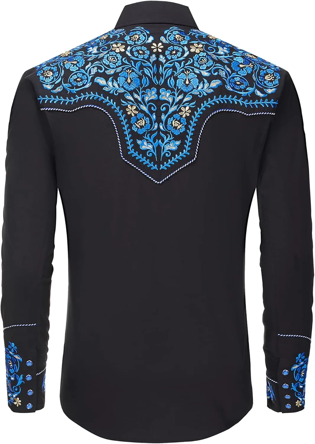 Western Embroidered Cowboy Shirts for Men, Casual Button Down Long Sleeve Shirt Floral Design Retro Shirt