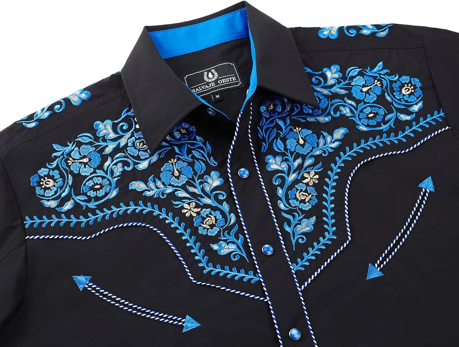 Western Embroidered Cowboy Shirts for Men, Casual Button Down Long Sleeve Shirt Floral Design Retro Shirt