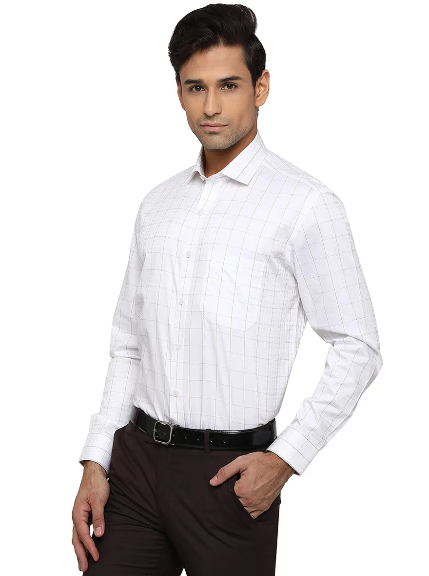 White & Khaki Checked Regular Fit Formal Shirt | JadeBlue